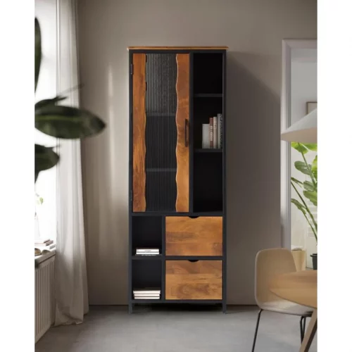 Vitrina 2 Puertas Madera Mango y Metal Estilo Industrial Colección Zanzíbar 75x38x178 Cm - Giner y Colomer (1)