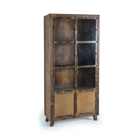 Vitrina 2 Puertas Madera Traviesa Ferrocarril Recuperada Colección Sunderland 90x40x190 Cm - Giner y Colomer (1)