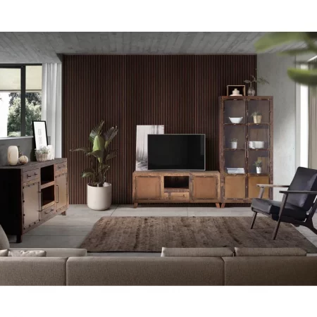 Vitrina 2 Puertas Madera Traviesa Ferrocarril Recuperada Colección Sunderland 90x40x190 Cm - Giner y Colomer (2)