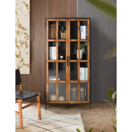 Vitrina 2 puertas con Estructura de Metal y Puertas en Madera de Mango Colección Berhampur 90x40x180 Cm - Giner y Colomer (2)