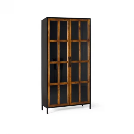 Vitrina 2 puertas con Estructura de Metal y Puertas en Madera de Mango Colección Berhampur 90x40x180 Cm - Giner y Colomer (5)