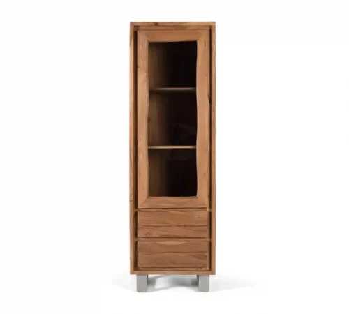 Vitrina Alta de Madera Maciza con Puerta de Vidrio y Cajones-movil (1)