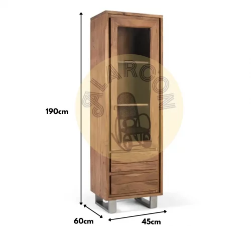 Vitrina Alta de Madera Maciza con Puerta de Vidrio y Cajones-movil (3)