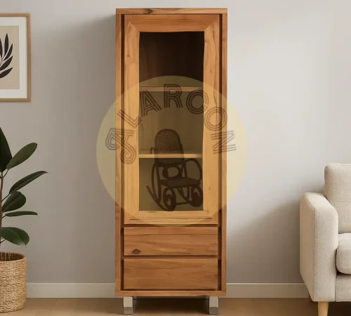 Vitrina Alta de Madera Maciza con Puerta de Vidrio y Cajones-movil (4)