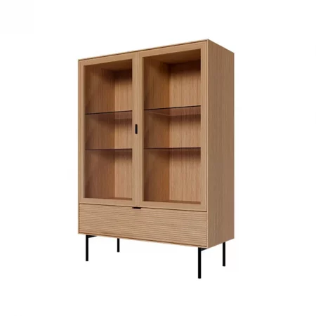 Vitrina Baja Chapa Roble 1 Puerta Cristal + 1 Puerta + 1 Cajón Patas Metal Mod. Tulsa 100x40x138 Cm - Somcasa (1)