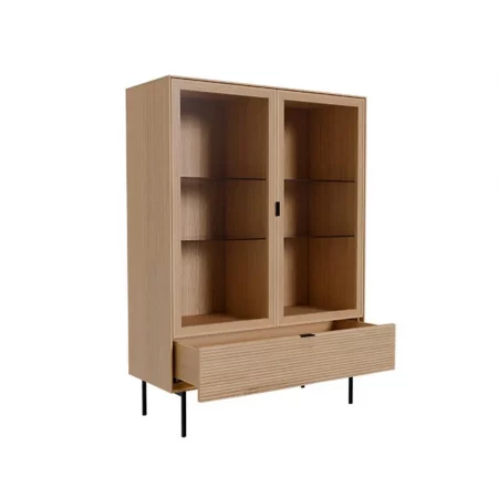 Vitrina Baja Chapa Roble 1 Puerta Cristal + 1 Puerta + 1 Cajón Patas Metal Mod. Tulsa 100x40x138 Cm - Somcasa (2)