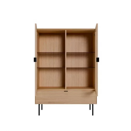 Vitrina Baja Chapa Roble 1 Puerta Cristal + 1 Puerta + 1 Cajón Patas Metal Mod. Tulsa 100x40x138 Cm - Somcasa (3)