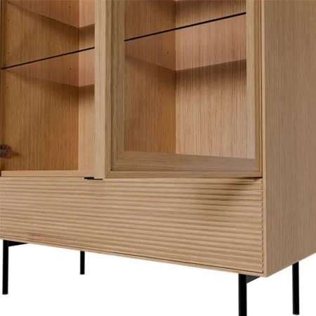 Vitrina Baja Chapa Roble 1 Puerta Cristal + 1 Puerta + 1 Cajón Patas Metal Mod. Tulsa 100x40x138 Cm - Somcasa (4)