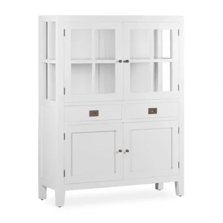 Vitrina Blanca 2 Cajones + 4 Puertas + 2 Estantes Madera Mindi Colección Everest 110x40x145 Cm - Moycor (1)