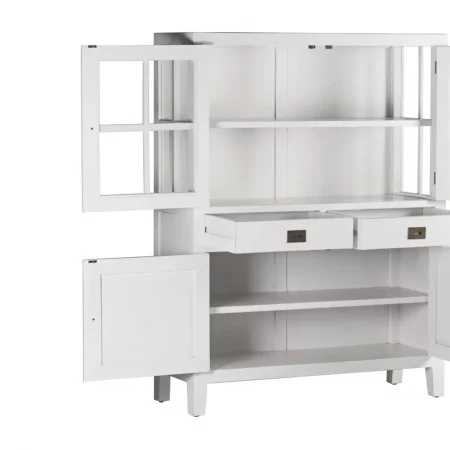 Vitrina Blanca 2 Cajones + 4 Puertas + 2 Estantes Madera Mindi Colección Everest 110x40x145 Cm - Moycor (4)
