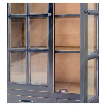 Vitrina Cordoba Gris Oscuro de Madera de Pino 2 Cajones 2 Puertas 2 Puertas con Cristales - Moycor (6)