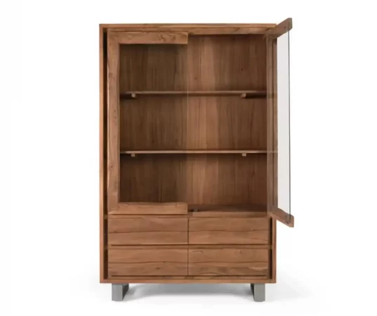 Vitrina Madera Acacia Maciza con Estantes y Cajones – 120x45x190 cm-MOVIL (1)