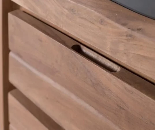 Vitrina Madera Acacia Maciza con Estantes y Cajones – 120x45x190 cm-MOVIL (2)