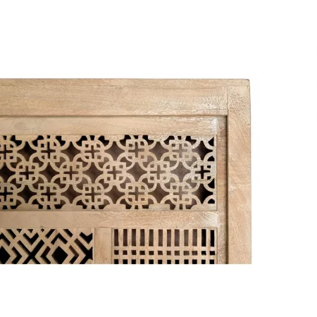 Vitrina Madera Mango 2 Puertas Correderas Talladas Base Metal Colección Style 140x40x170 Cm - Giner y Colomer (3)