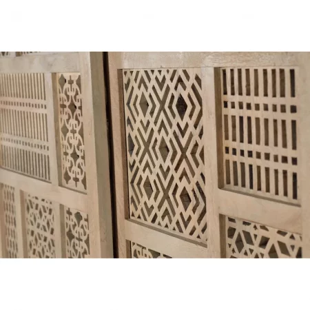 Vitrina Madera Mango 2 Puertas Correderas Talladas Base Metal Colección Style 140x40x170 Cm - Giner y Colomer (4)