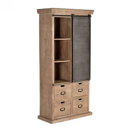 Vitrina Madera Mango 4 Cajones + 1 Puerta Corredera Colección Industrial 90x40x180 Cm - Giner y Colomer (6)