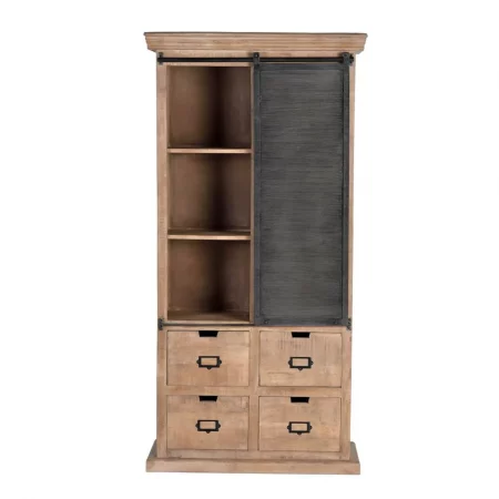 Vitrina Madera Mango 4 Cajones + 1 Puerta Corredera Colección Industrial 90x40x180 Cm - Giner y Colomer (7)