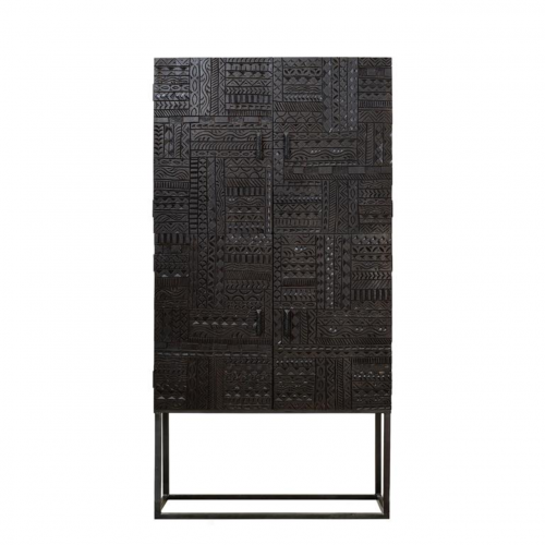 Vitrina Madera Mango 4 Puertas Color Wengué Base Metal Colección Jeroglífico 90x40x176 Cm - Giner y Colomer (2)