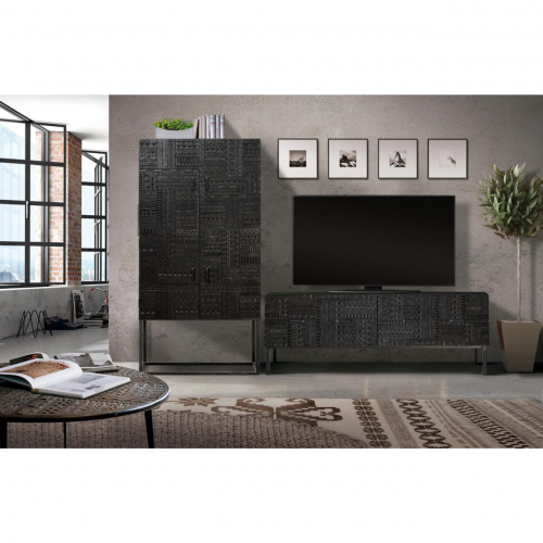 Vitrina Madera Mango 4 Puertas Color Wengué Base Metal Colección Jeroglífico 90x40x176 Cm - Giner y Colomer (3)