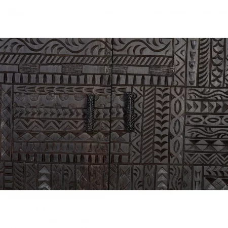 Vitrina Madera Mango Tallada Wengué 3 Puertas Patas Metal Colección Jeroglífico 120x40x135 Cm - Giner y Colomer (1)
