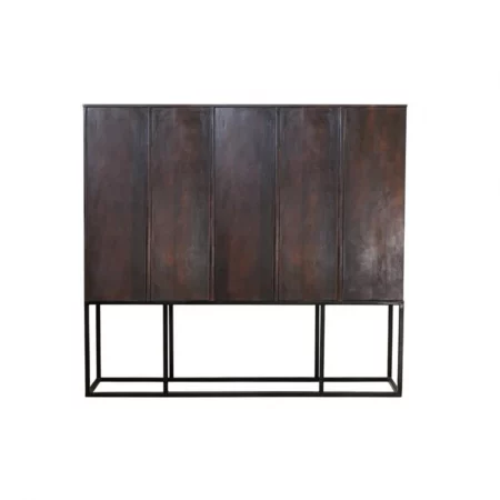 Vitrina Madera Mango tallado Wengué Patas Metal 4 Puertas Colección Jeroglífico 180x40x160 Cm - Giner y Colomer (2)