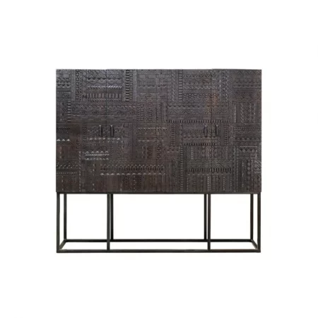 Vitrina Madera Mango tallado Wengué Patas Metal 4 Puertas Colección Jeroglífico 180x40x160 Cm - Giner y Colomer (9)