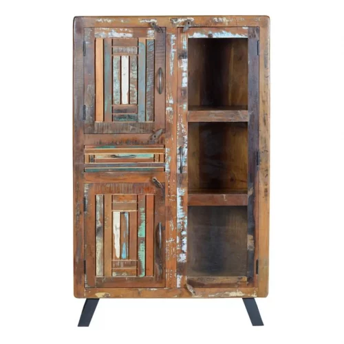 Vitrina Madera Reciclada 3 Puertas + 1 Cajón Patas Metal 90x38x140 Cm - Giner y Colomer (3)