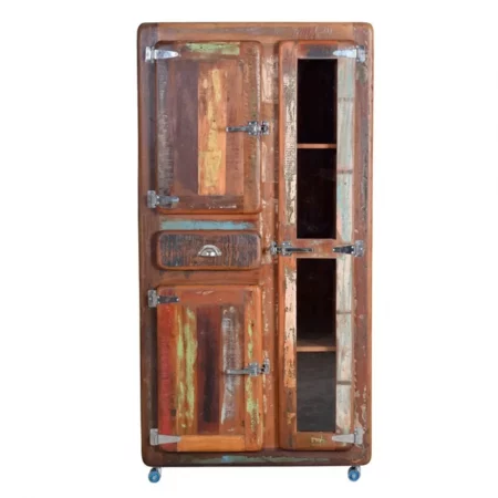 Vitrina Madera Reciclada cRuedas 3 Puertas + 1 Cajón 90x38x180 Cm - Giner y Colomer (2)
