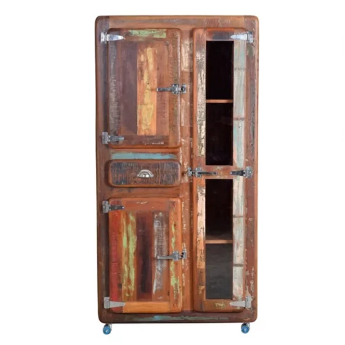 Vitrina Madera Reciclada cRuedas 3 Puertas + 1 Cajón 90x38x180 Cm - Giner y Colomer (2)