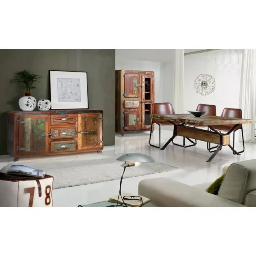 Vitrina Madera Reciclada cRuedas 3 Puertas + 1 Cajón 90x38x180 Cm - Giner y Colomer (4)