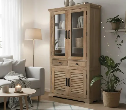 Vitrina Madera de Mango Natural 90x40x180 Cm - Giner y Colomer (1)