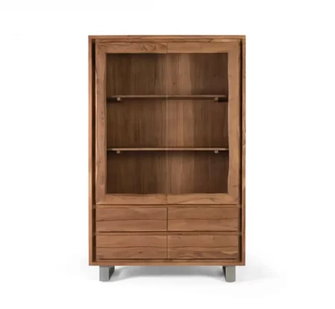 Vitrina de Madera Maciza con Estantes y Cajones-movil (1)