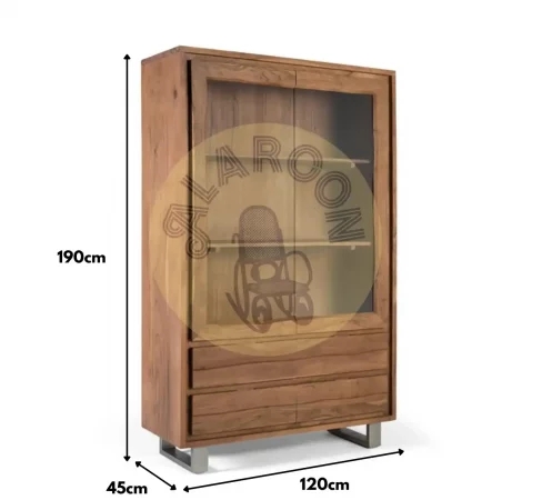 Vitrina de Madera Maciza con Estantes y Cajones-movil (3)