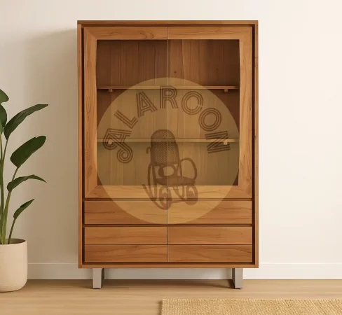 Vitrina de Madera Maciza con Estantes y Cajones-movil (4)