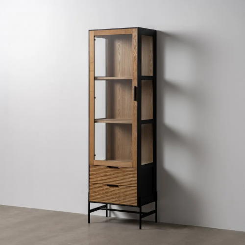 Vitrina de Madera de Fresno Negro-Natural DM 1 Puerta 2 Cajones - IXIA (1)
