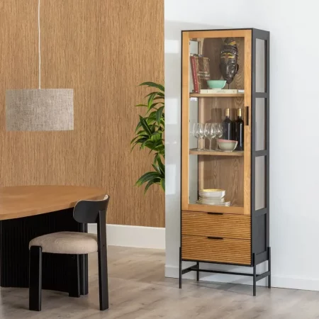 Vitrina de Madera de Fresno Negro-Natural DM 1 Puerta 2 Cajones - IXIA (13)
