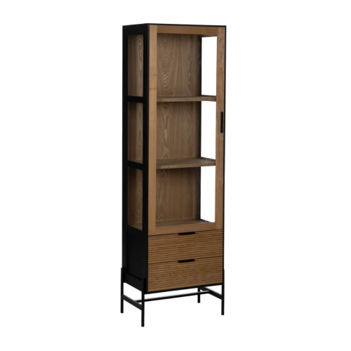 Vitrina de Madera de Fresno Negro-Natural DM 1 Puerta 2 Cajones - IXIA (2)