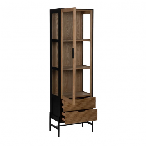 Vitrina de Madera de Fresno Negro-Natural DM 1 Puerta 2 Cajones - IXIA (3)
