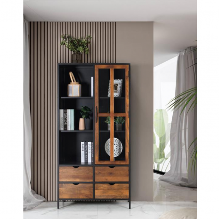 Vitrina de Metal Negro y Madera de Mango con 1 Puerta y 4 Cajones - Giner y Colomer - 1
