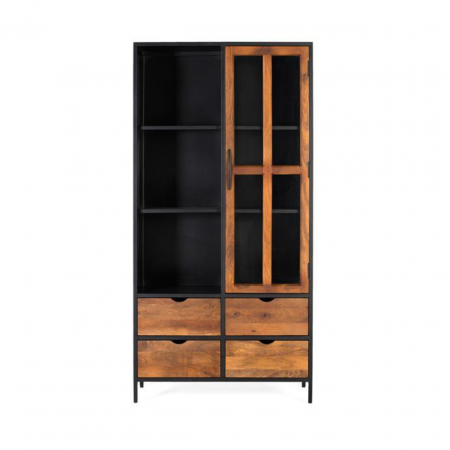 Vitrina de Metal Negro y Madera de Mango con 1 Puerta y 4 Cajones - Giner y Colomer - 2