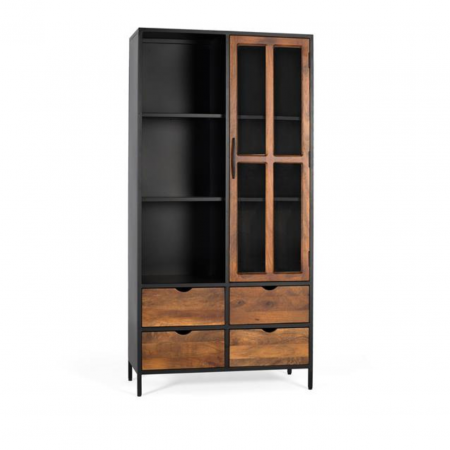Vitrina de Metal Negro y Madera de Mango con 1 Puerta y 4 Cajones - Giner y Colomer - 3