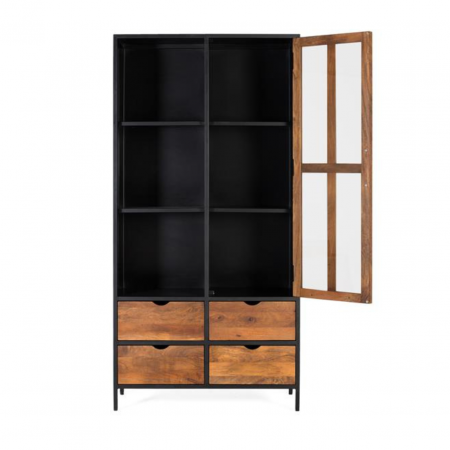Vitrina de Metal Negro y Madera de Mango con 1 Puerta y 4 Cajones - Giner y Colomer - 4