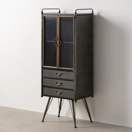 Vitrina de Metal y Cristal Brick Negro-Oro 3 Cajones 2 Puertas - IXIA (1)