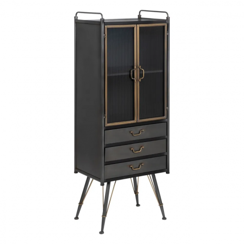 Vitrina de Metal y Cristal Brick Negro-Oro 3 Cajones 2 Puertas - IXIA (2)
