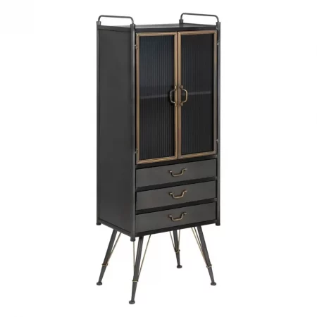 Vitrina de Metal y Cristal Brick Negro-Oro 3 Cajones 2 Puertas - IXIA (2)