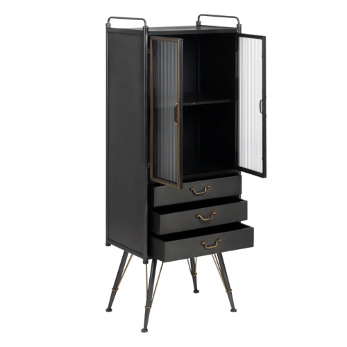 Vitrina de Metal y Cristal Brick Negro-Oro 3 Cajones 2 Puertas - IXIA (3)
