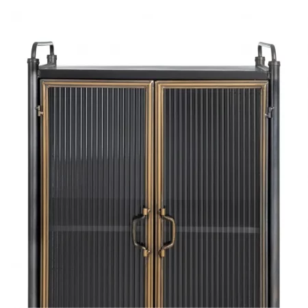 Vitrina de Metal y Cristal Brick Negro-Oro 3 Cajones 2 Puertas - IXIA (5)