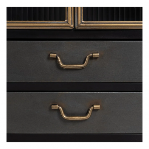 Vitrina de Metal y Cristal Brick Negro-Oro 3 Cajones 2 Puertas - IXIA (6)