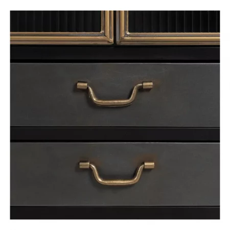 Vitrina de Metal y Cristal Brick Negro-Oro 3 Cajones 2 Puertas - IXIA (6)