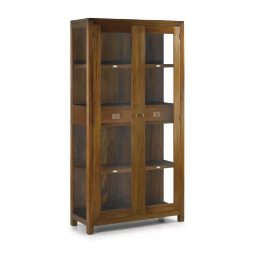 Vitrina en Madera de Caoba con 2 Cajones, 4 Estantes y 2 Puertas Modelo Flamingo 100x40x190 Cm - Moycor (1)